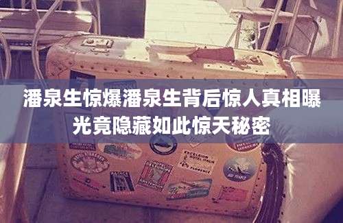 潘泉生惊爆潘泉生背后惊人真相曝光竟隐藏如此惊天秘密
