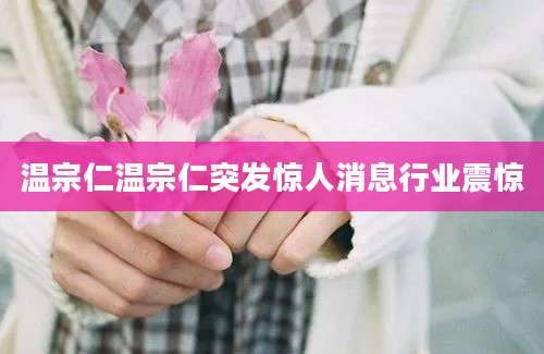 温宗仁温宗仁突发惊人消息行业震惊