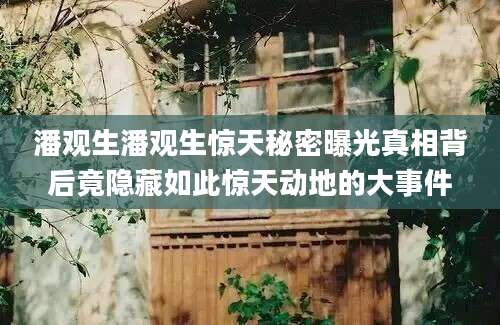 潘观生潘观生惊天秘密曝光真相背后竟隐藏如此惊天动地的大事件