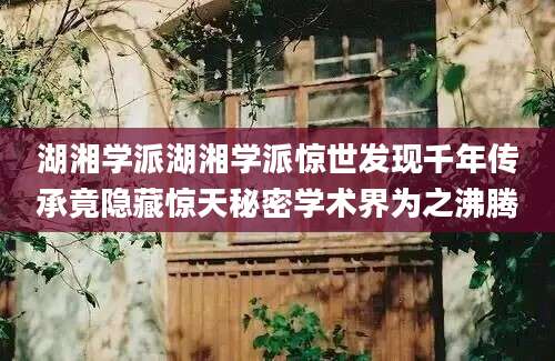 湖湘学派湖湘学派惊世发现千年传承竟隐藏惊天秘密学术界为之沸腾