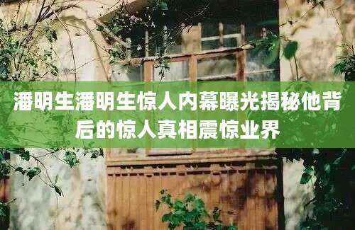 潘明生潘明生惊人内幕曝光揭秘他背后的惊人真相震惊业界