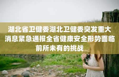 湖北省卫健委湖北卫健委突发重大消息紧急通报全省健康安全形势面临前所未有的挑战
