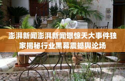 澎湃新闻澎湃新闻曝惊天大事件独家揭秘行业黑幕震撼舆论场