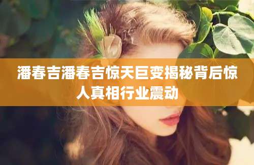 潘春吉潘春吉惊天巨变揭秘背后惊人真相行业震动