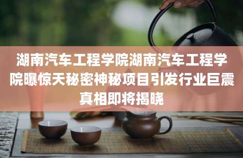 湖南汽车工程学院湖南汽车工程学院曝惊天秘密神秘项目引发行业巨震真相即将揭晓