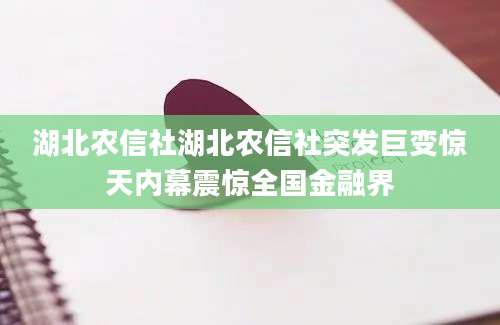 湖北农信社湖北农信社突发巨变惊天内幕震惊全国金融界