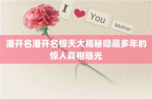 潘开名潘开名惊天大揭秘隐藏多年的惊人真相曝光