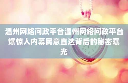 温州网络问政平台温州网络问政平台爆惊人内幕民意直达背后的秘密曝光