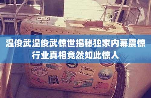温俊武温俊武惊世揭秘独家内幕震惊行业真相竟然如此惊人