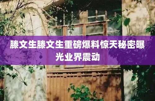 滕文生滕文生重磅爆料惊天秘密曝光业界震动