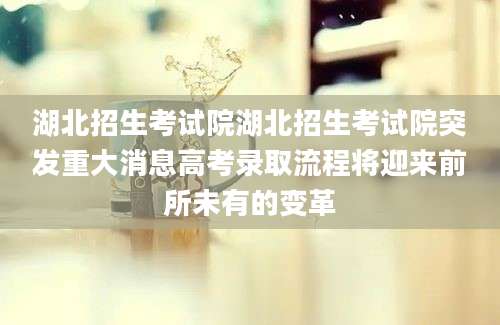 湖北招生考试院湖北招生考试院突发重大消息高考录取流程将迎来前所未有的变革